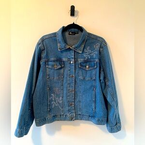 Sunburst Women’s Denim Blue Jean Jacket with Crystal Embellishments Size L